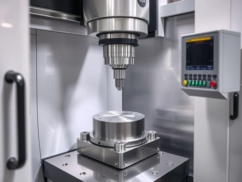 Richconn's advanced 5-axis CNC machine working on a titanium part