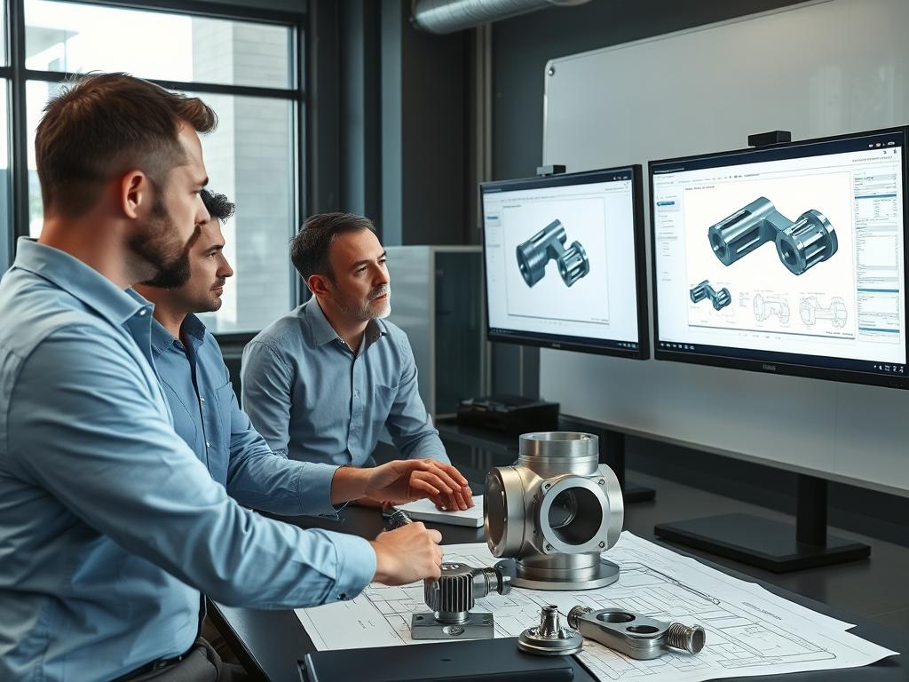 Richconn engineers reviewing custom stainless steel part designs