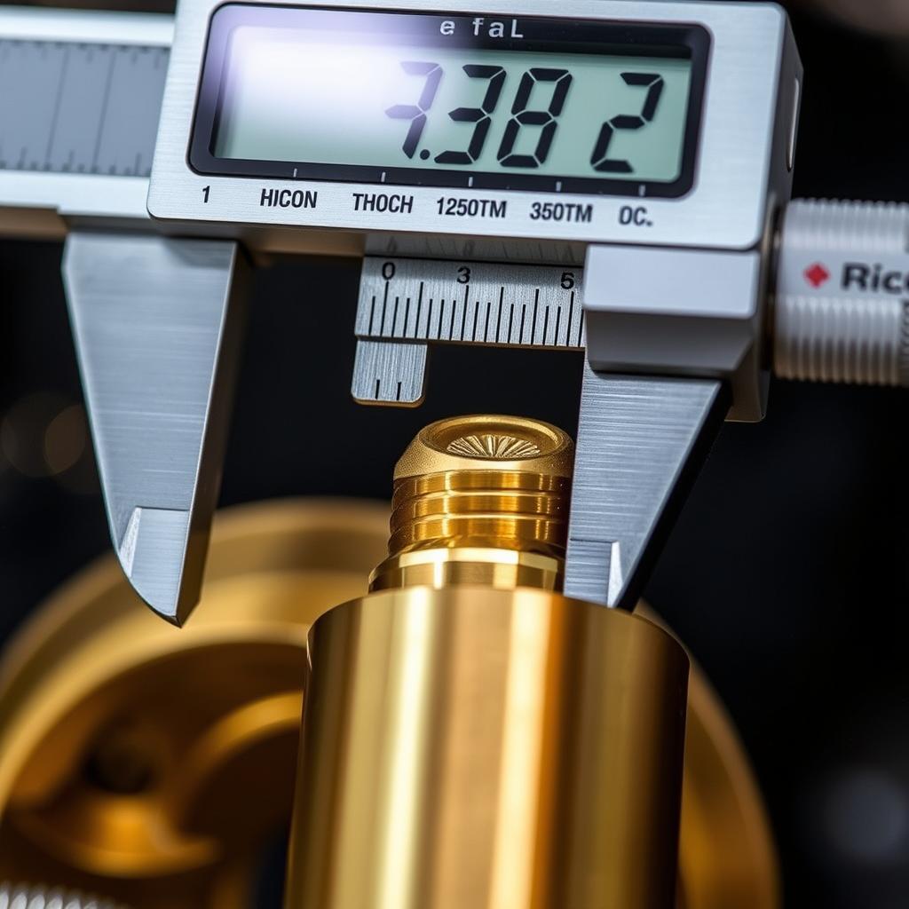 Precision measurement of custom brass parts showing tight tolerances